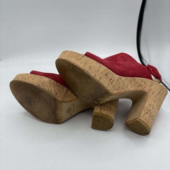 Isola‎ Heels Womens Size 6 Leather Red Block Cork Buckle Slingback Platform H4 - Picture 11 of 11